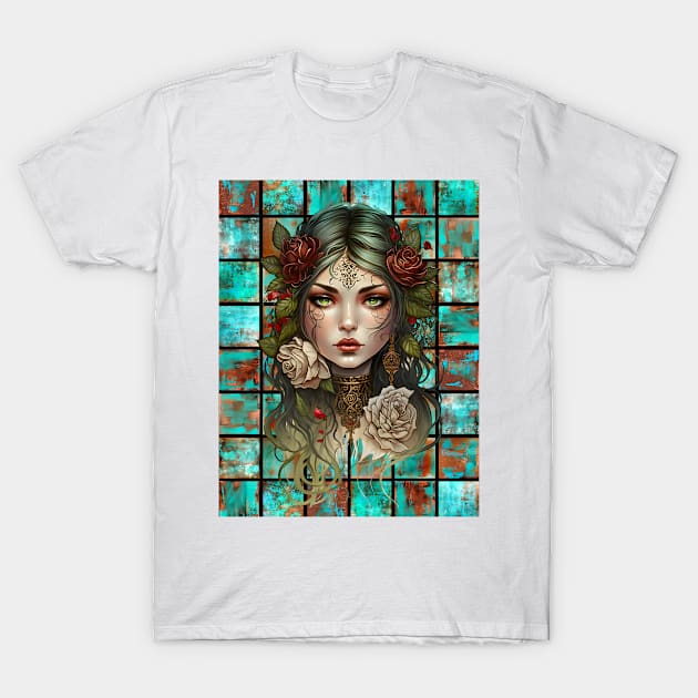 Copper Patina Boho Gothic Girl 5 T-Shirt by Jay Major Designs